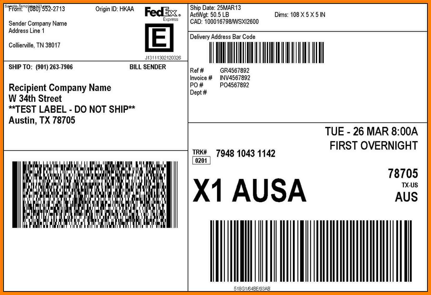 Free Printable Shipping Label Templates Online Template Intended For Fedex Label Template Word