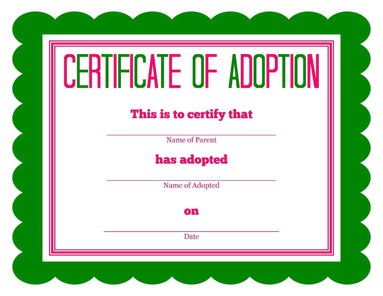 Free Printable Stuffed Animal Adoption Certificate In Adoption Certificate Template