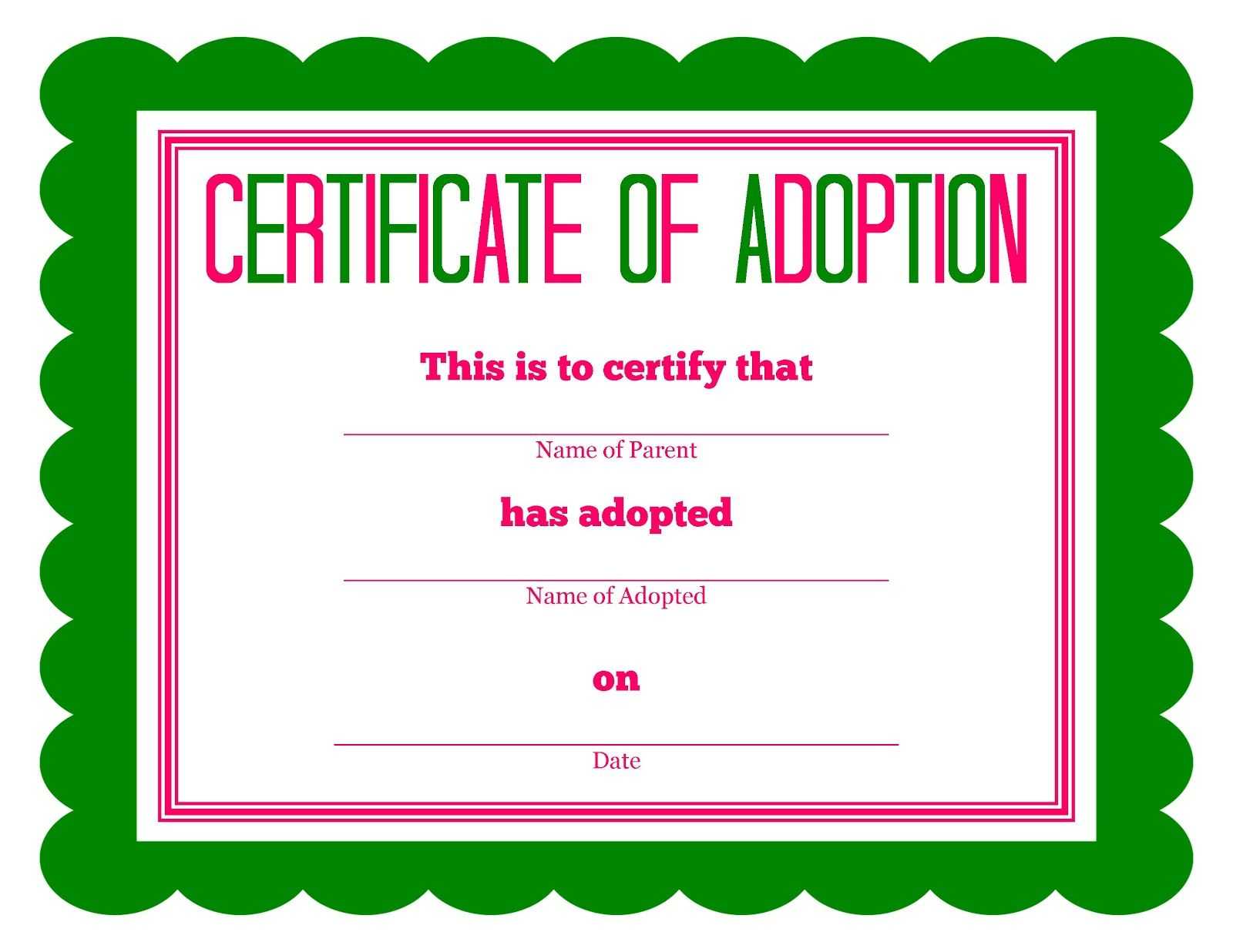 Free Printable Stuffed Animal Adoption Certificate Regarding Child Adoption Certificate Template