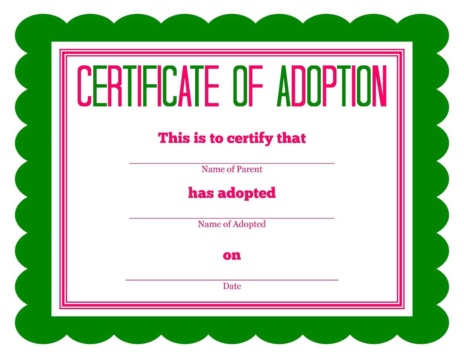 Free Printable Stuffed Animal Adoption Certificate Regarding Child Adoption Certificate Template