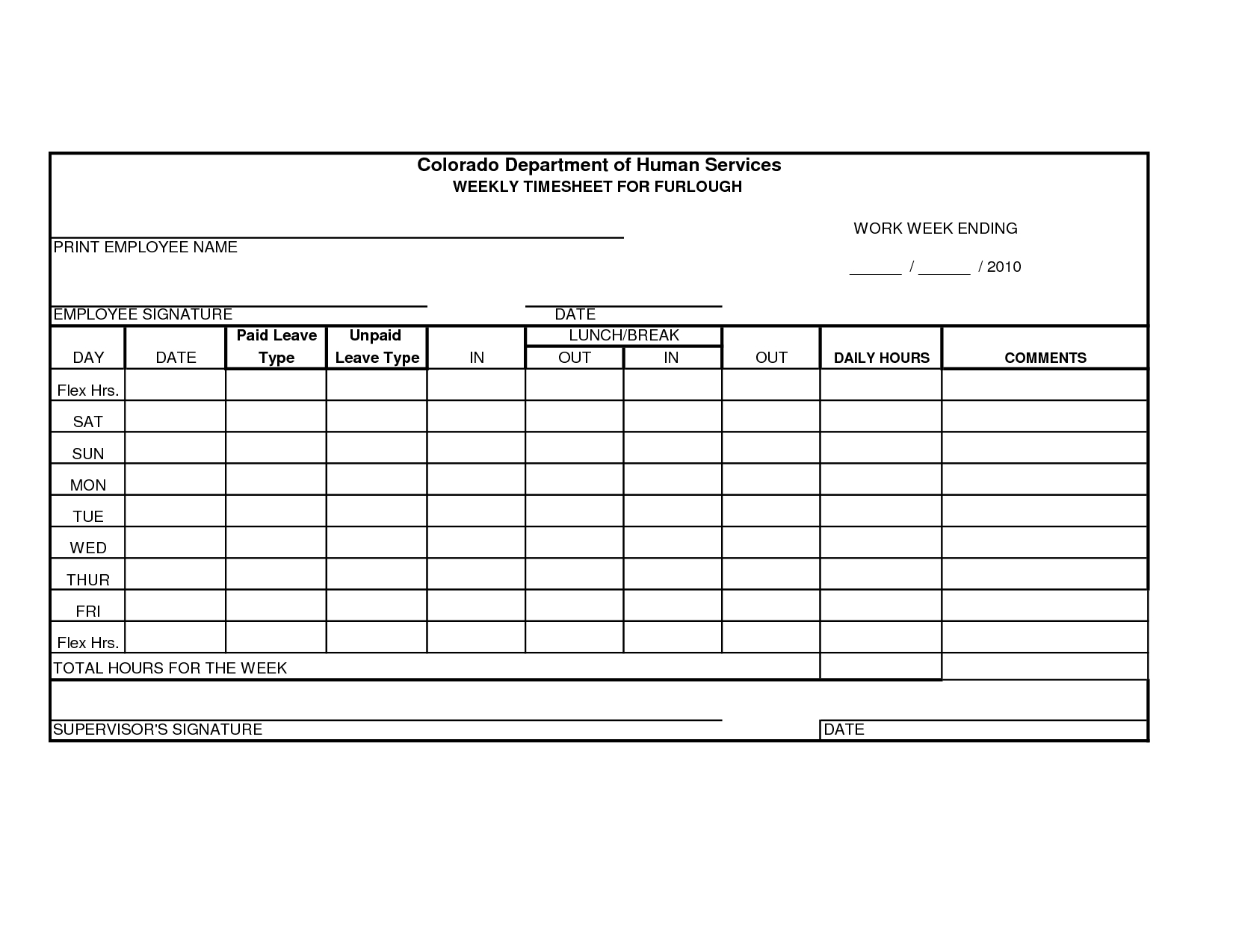 Free Printable Time Sheets Forms | Furlough Weekly Time Regarding Weekly Time Card Template Free