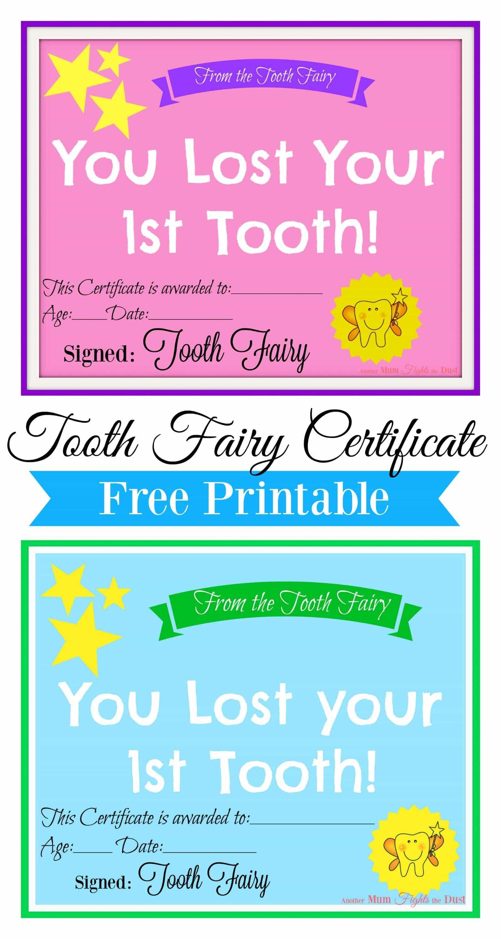 Free Printable Tooth Fairy Certificate | Tooth Fairy Ideas Throughout Tooth Fairy Certificate Template Free