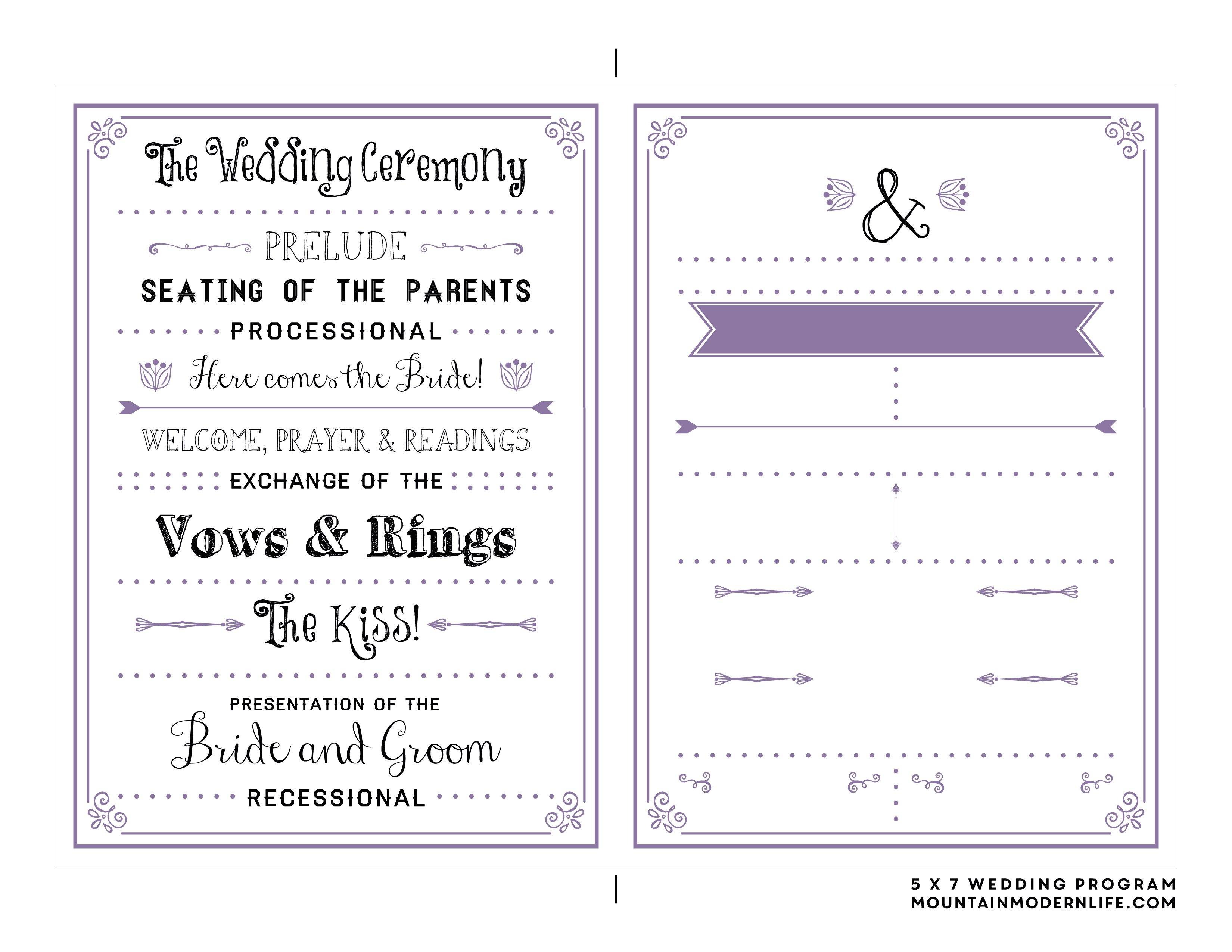 Free Printable Wedding Program | Mountainmodernlife In Free Printable Wedding Program Templates Word