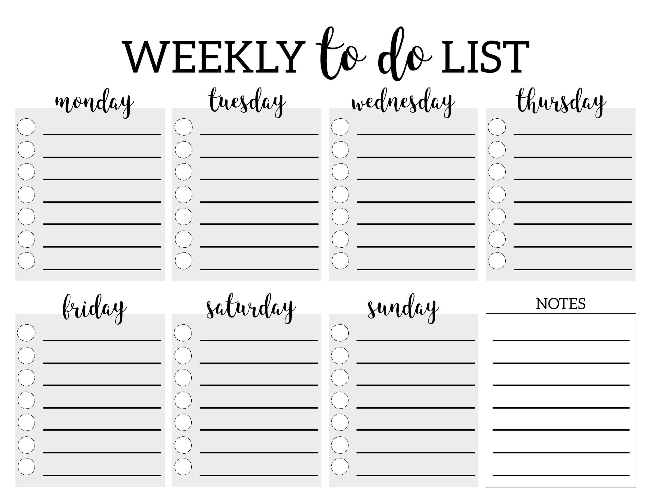 Free Printable Weekly To Do List Pdf Template Word Project For Daily Task List Template Word