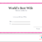 Free Printable World's Best Wife Certificates With Regard To Love Certificate Templates