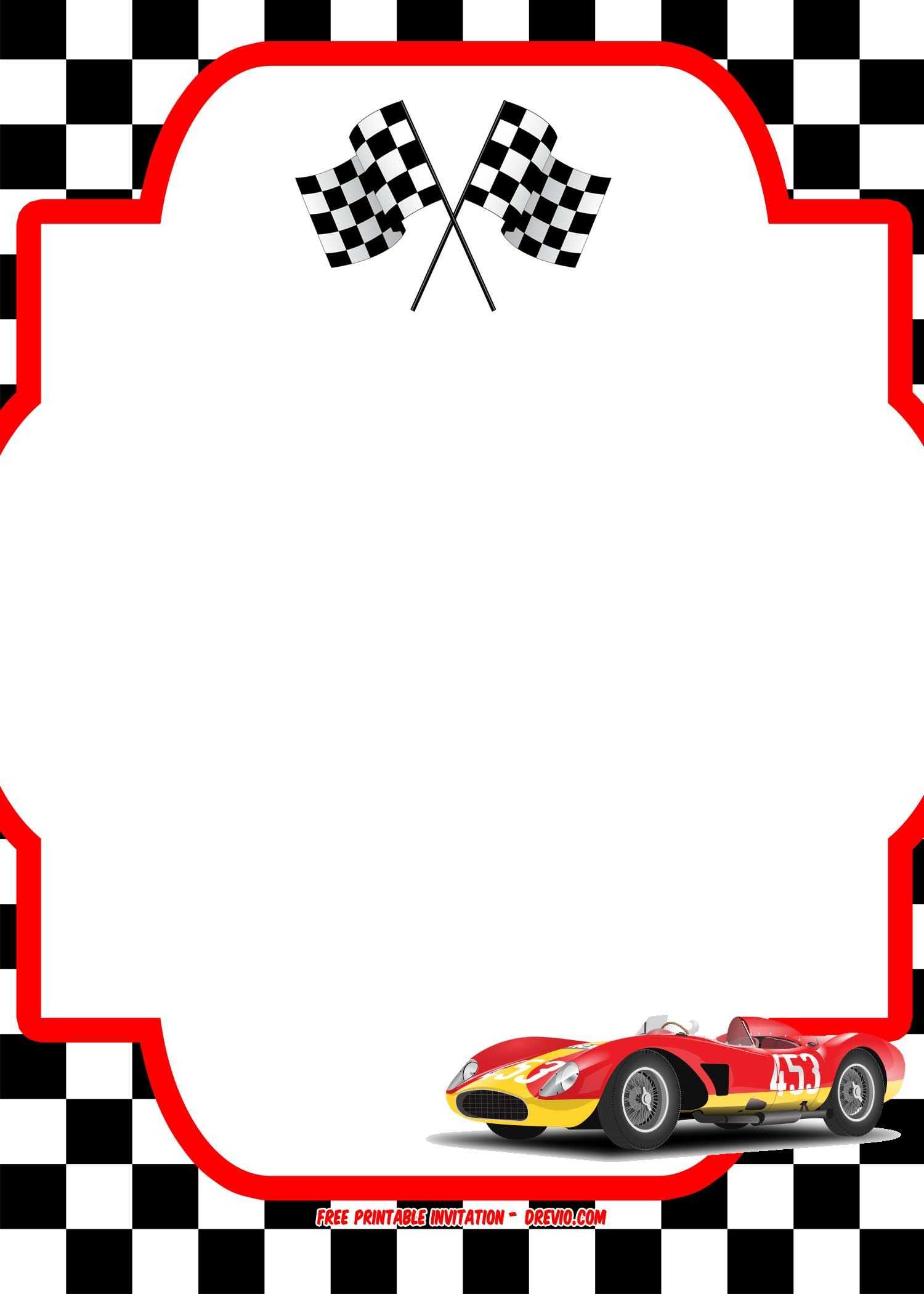 Free Race Car Birthday Invitation Template - Printable Throughout Blank Race Car Templates