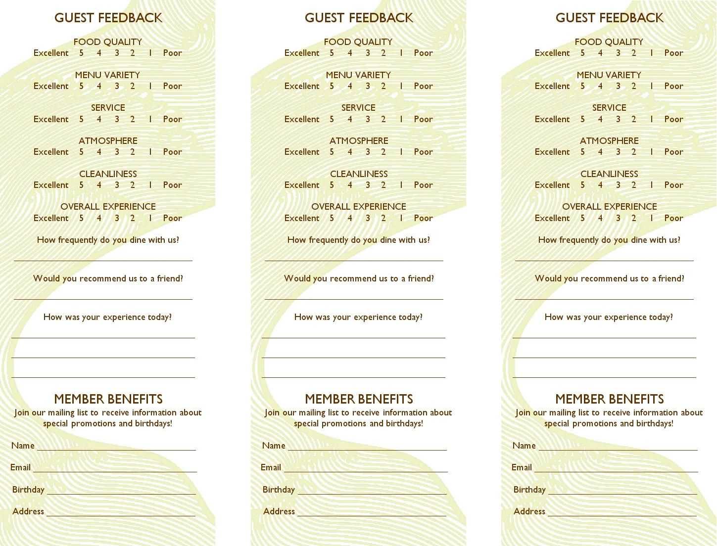 Free Restaurant Comment Card Template Dramakoreaterbarucom Throughout Survey Card Template