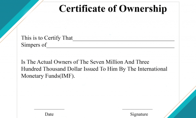 Free Sample Certificate Of Ownership Templates | Certificate for Certificate Of Ownership Template