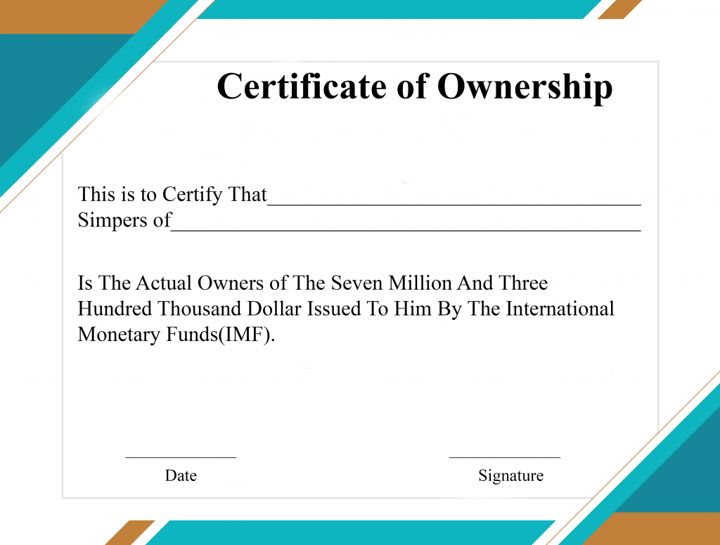 Free Sample Certificate Of Ownership Templates | Certificate For Certificate Of Ownership Template