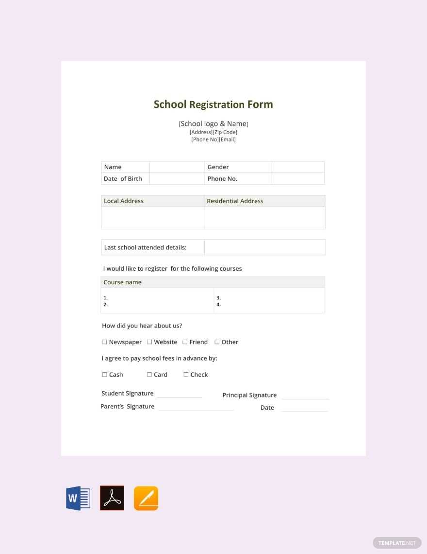 Free School Registration Form | Music In 2019 | Registration Throughout School Registration Form Template Word