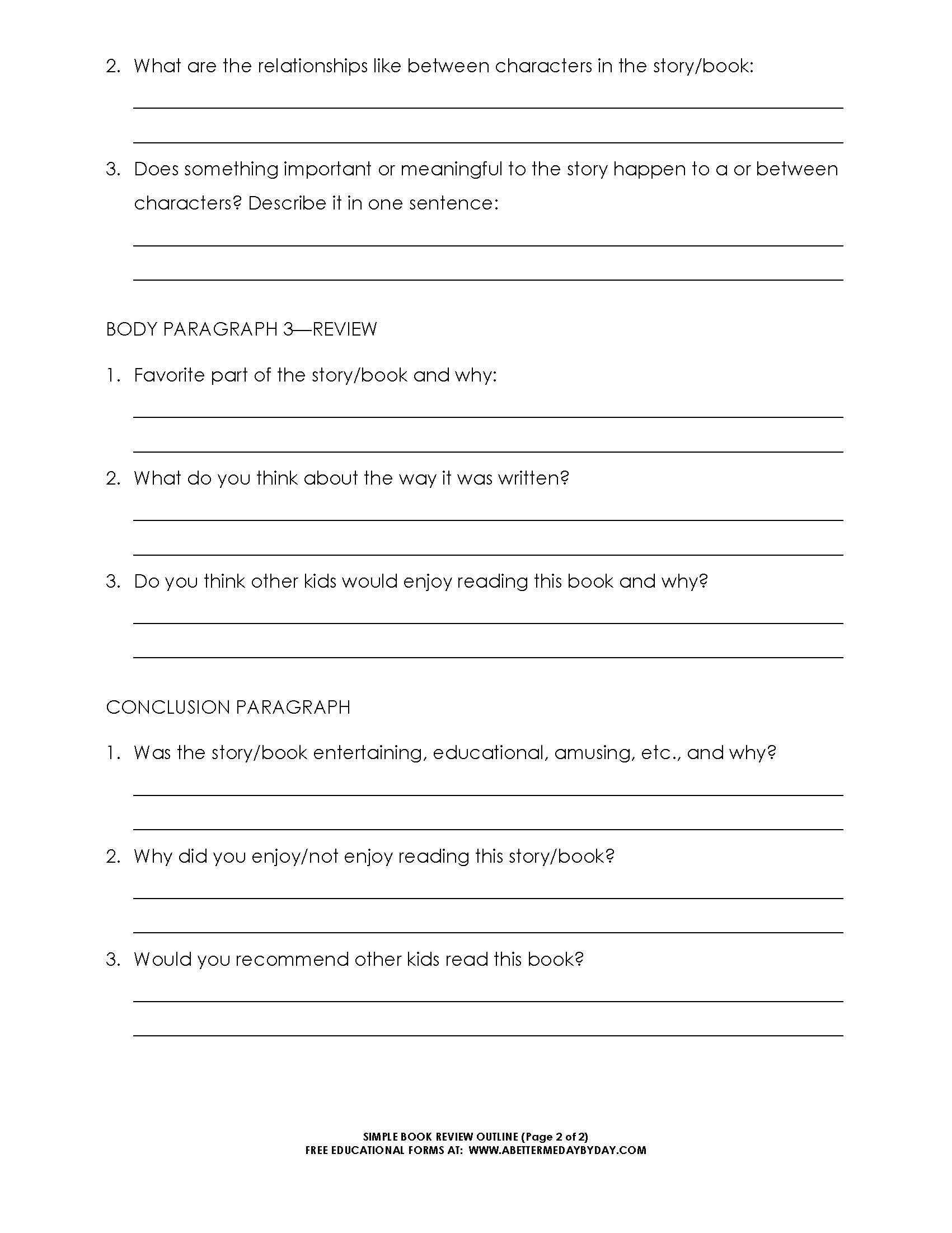 Free: Simple 5 Paragraph Book Review Or Report Outline Form For One Page Book Report Template