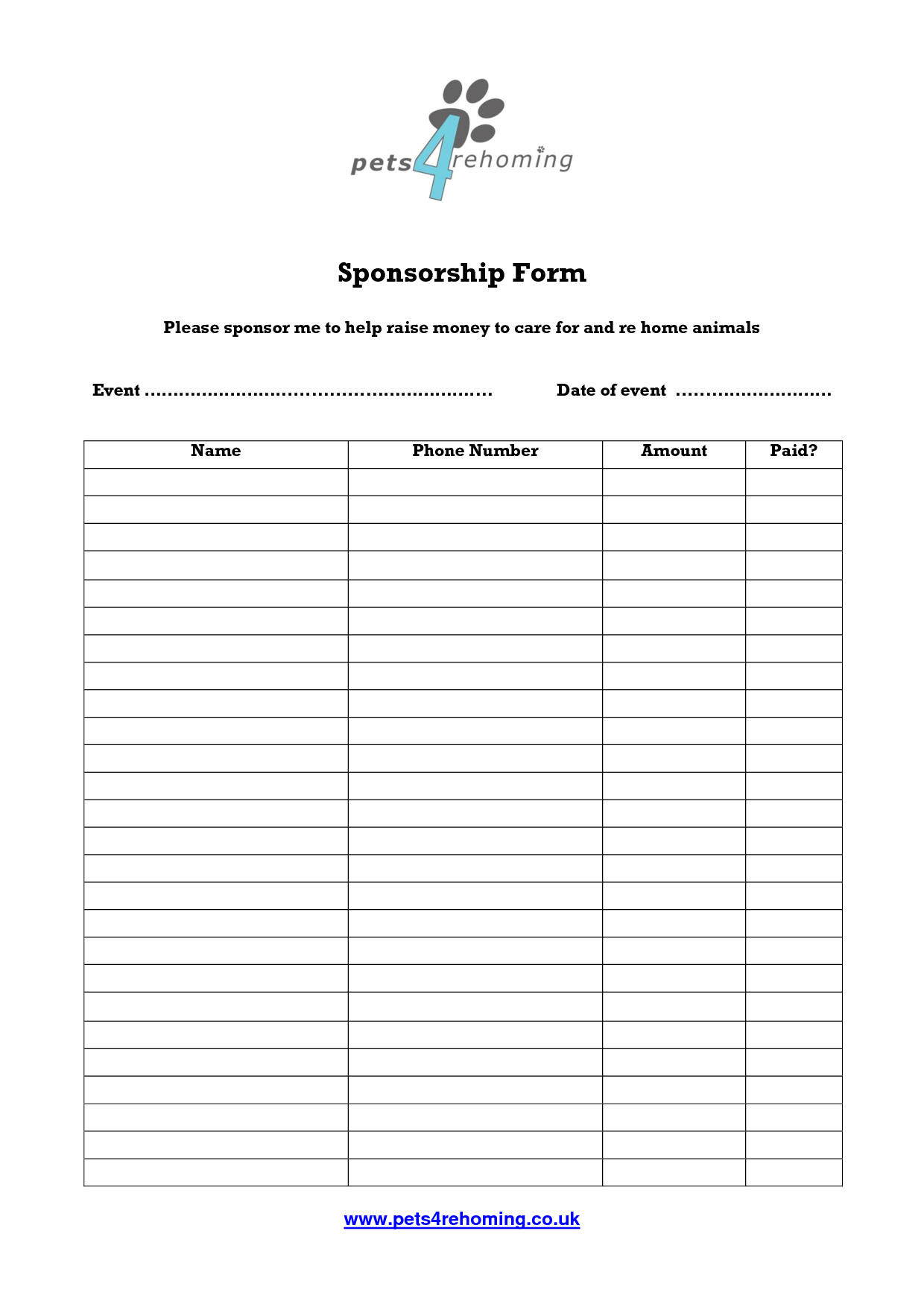 Free Sponsorship Form Template - Oloschurchtp | Order Pertaining To Blank Sponsor Form Template Free