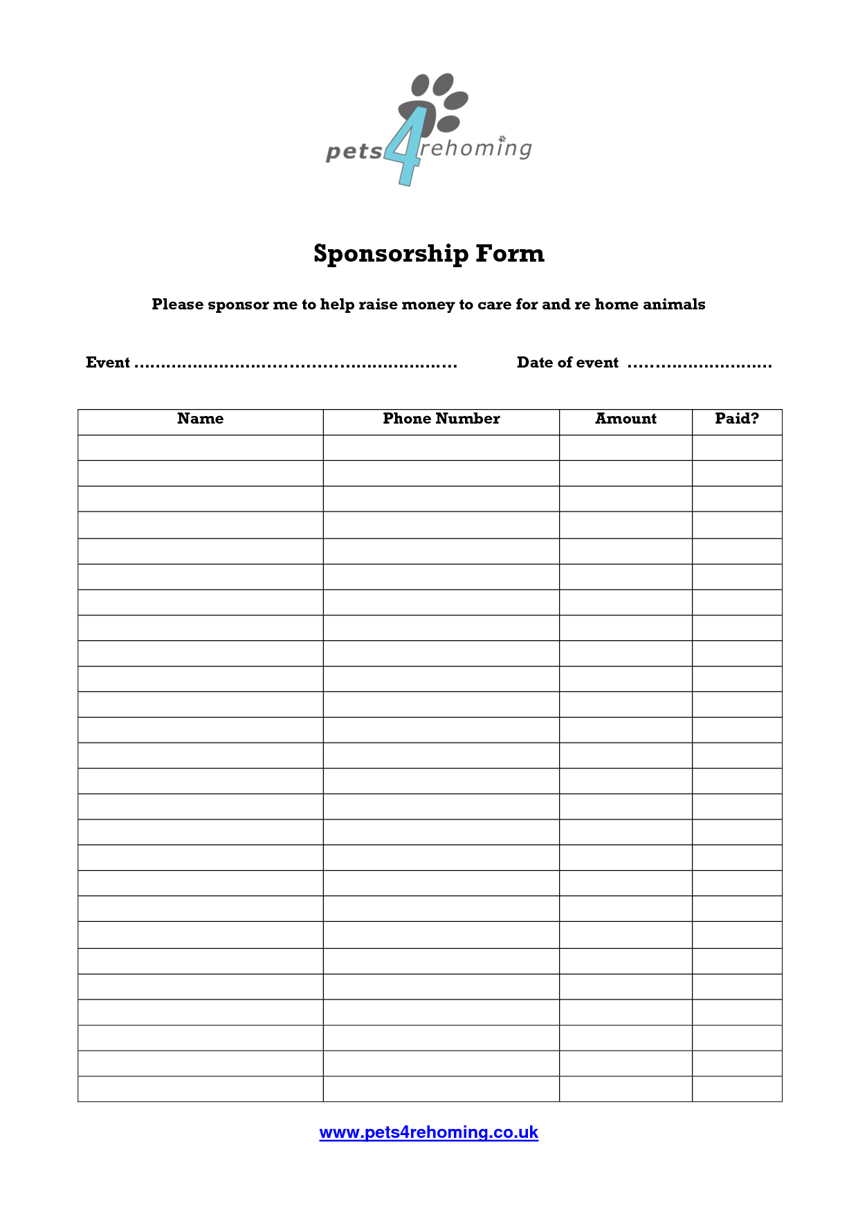 Free Sponsorship Form Template – Oloschurchtp | Order Pertaining To Blank Sponsor Form Template Free