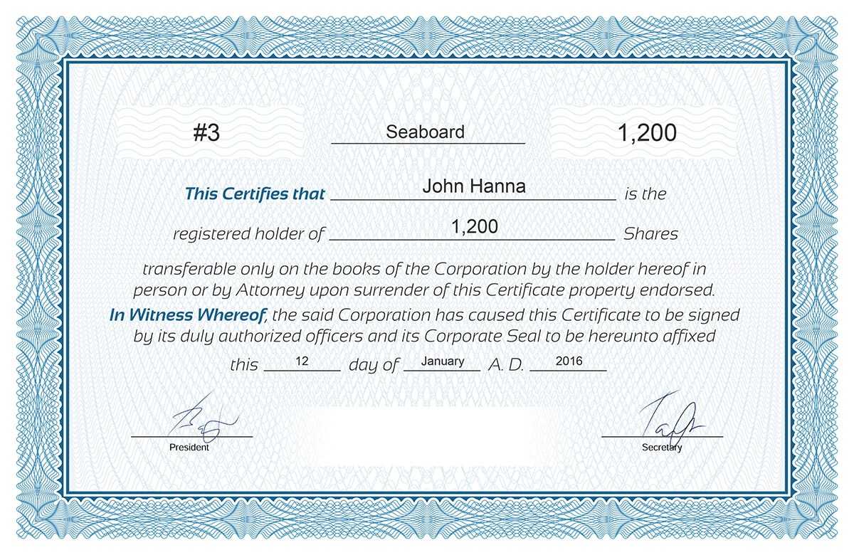 Free Stock Certificate Online Generator With Blank Share Certificate Template Free
