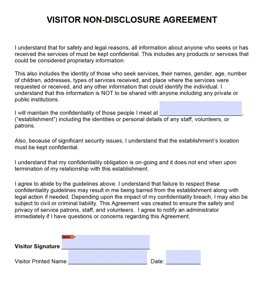 Free Visitor Non Disclosure Agreement (Nda) | Pdf | Word (.docx) Within Nda Template Word Document