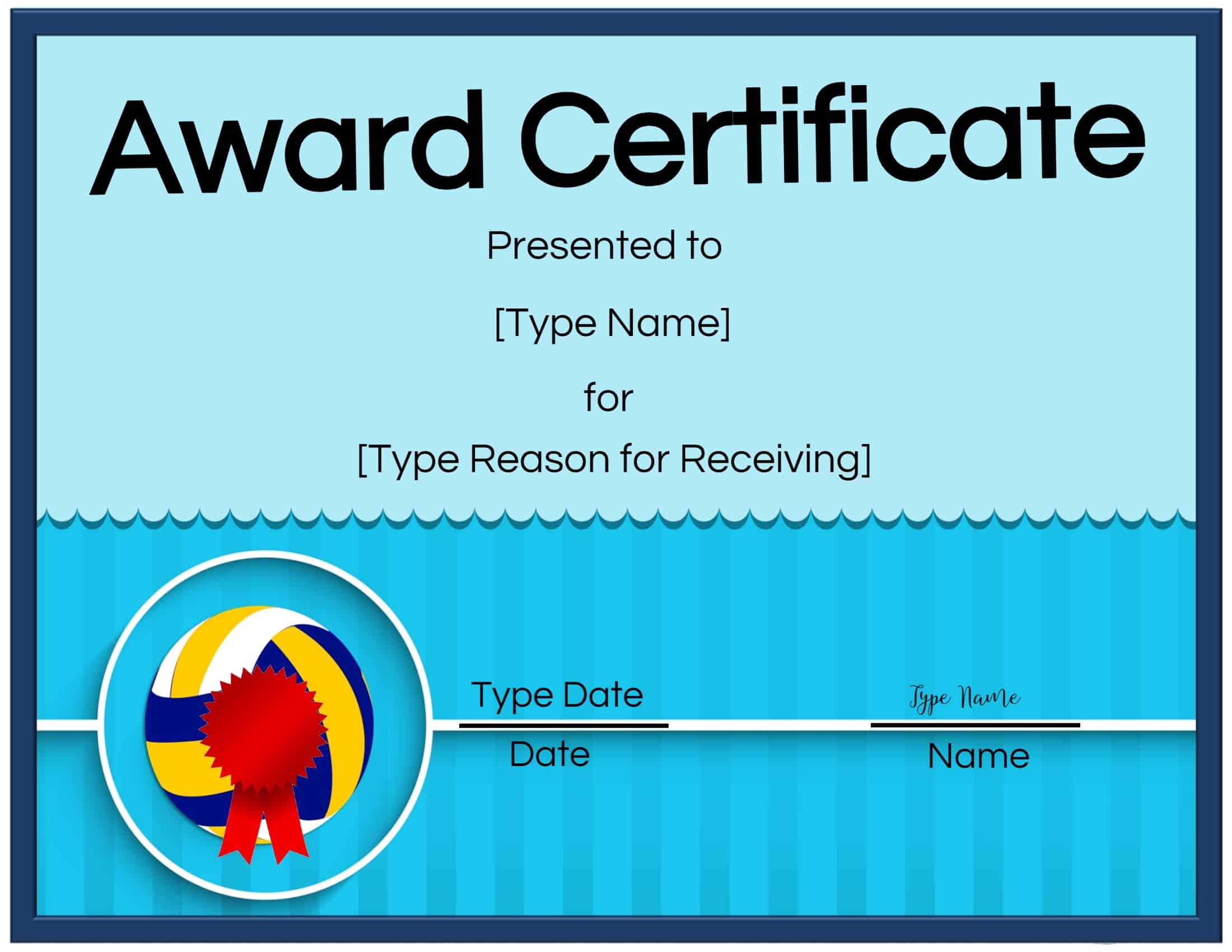 Free Volleyball Certificate | Customize Online & Print In Inside Rugby League Certificate Templates