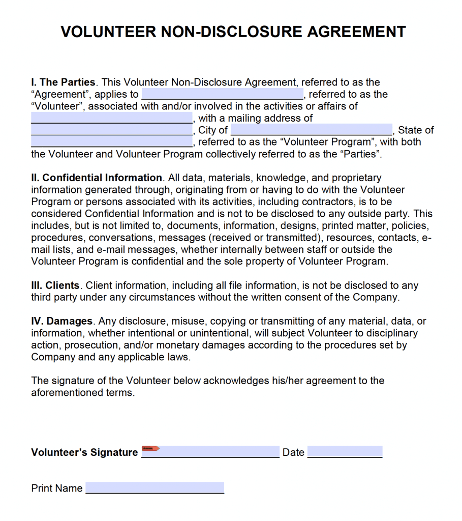 Free Volunteer Non Disclosure Agreement (Nda) | Pdf | Word With Nda Template Word Document