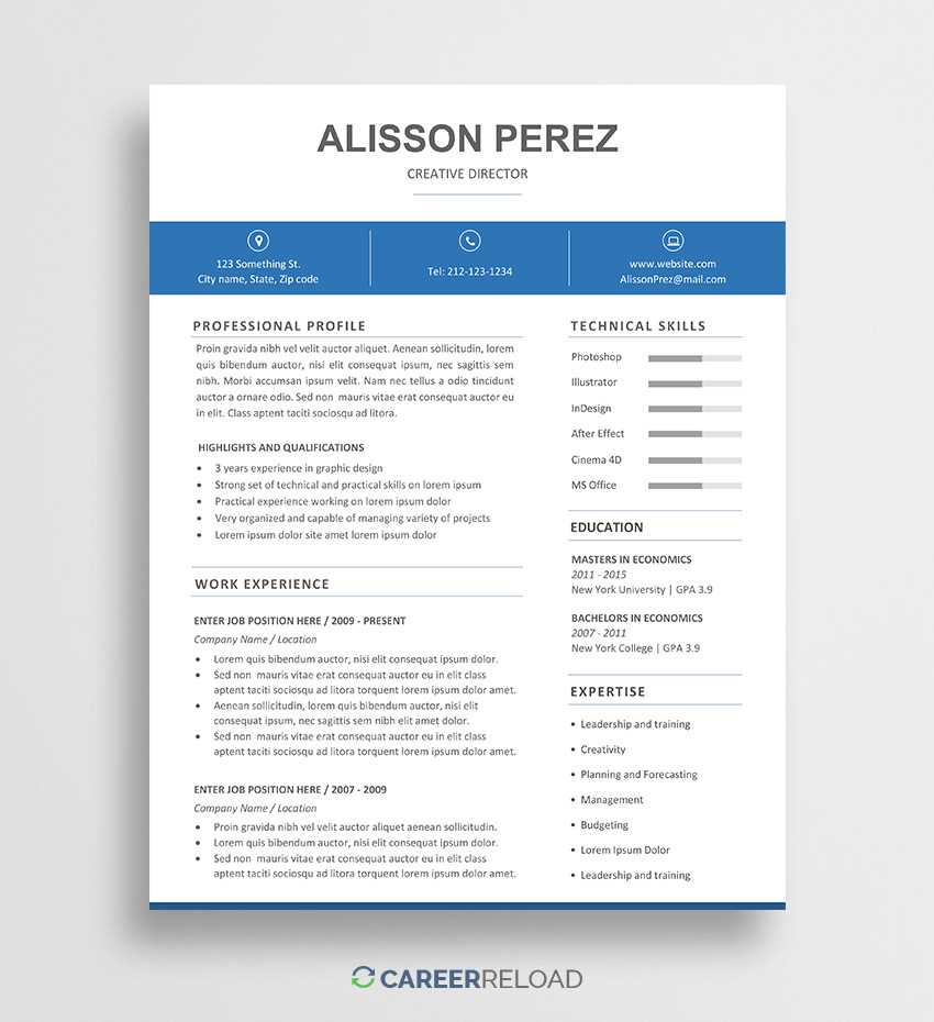 Free Word Resume Template – Alisson – Career Reload Throughout Microsoft Word Resumes Templates