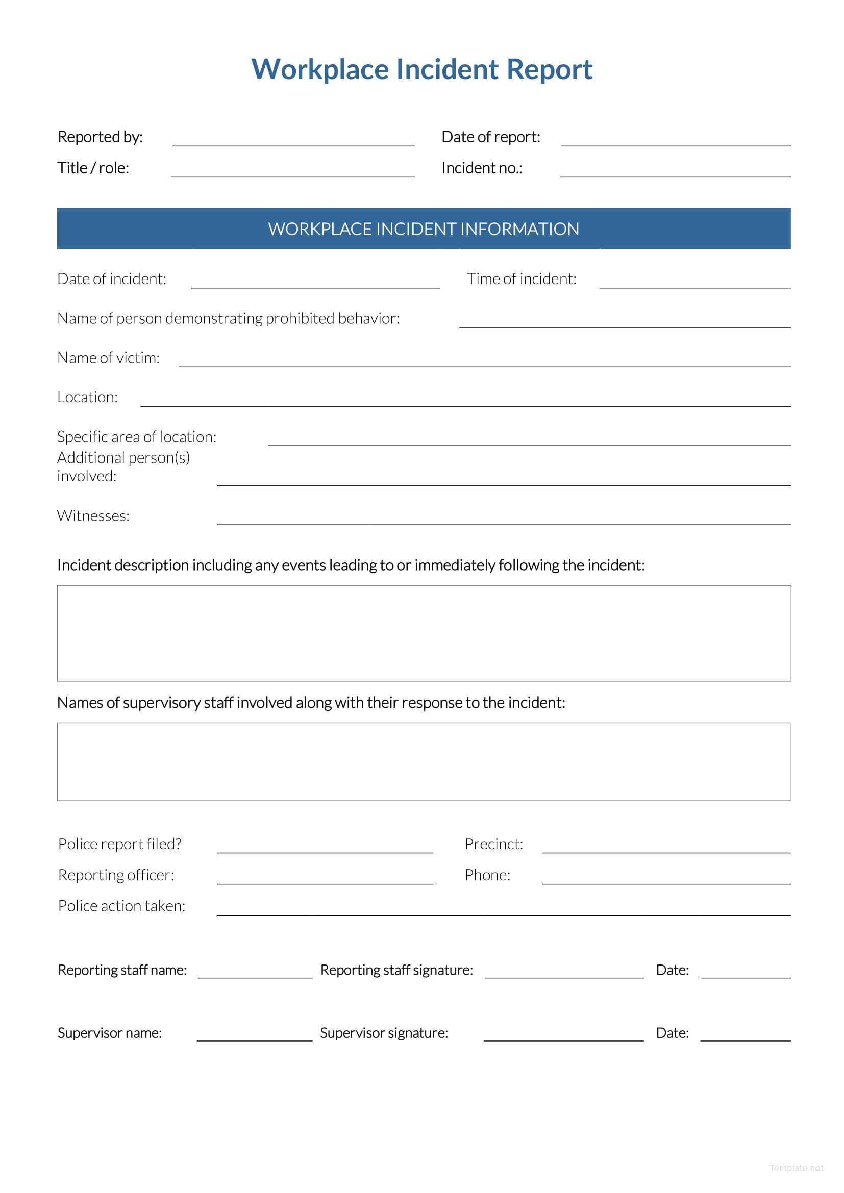 Free Workplace Incident Report | Data Form | Incident Report Regarding Incident Report Template Itil
