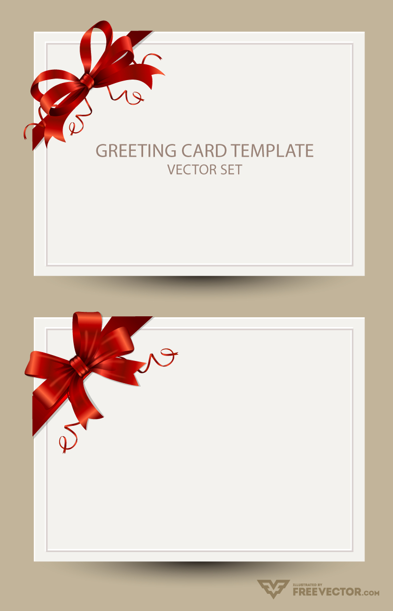 Freebie: Greeting Card Templates With Red Bow – Ai, Eps, Psd Throughout Greeting Card Layout Templates