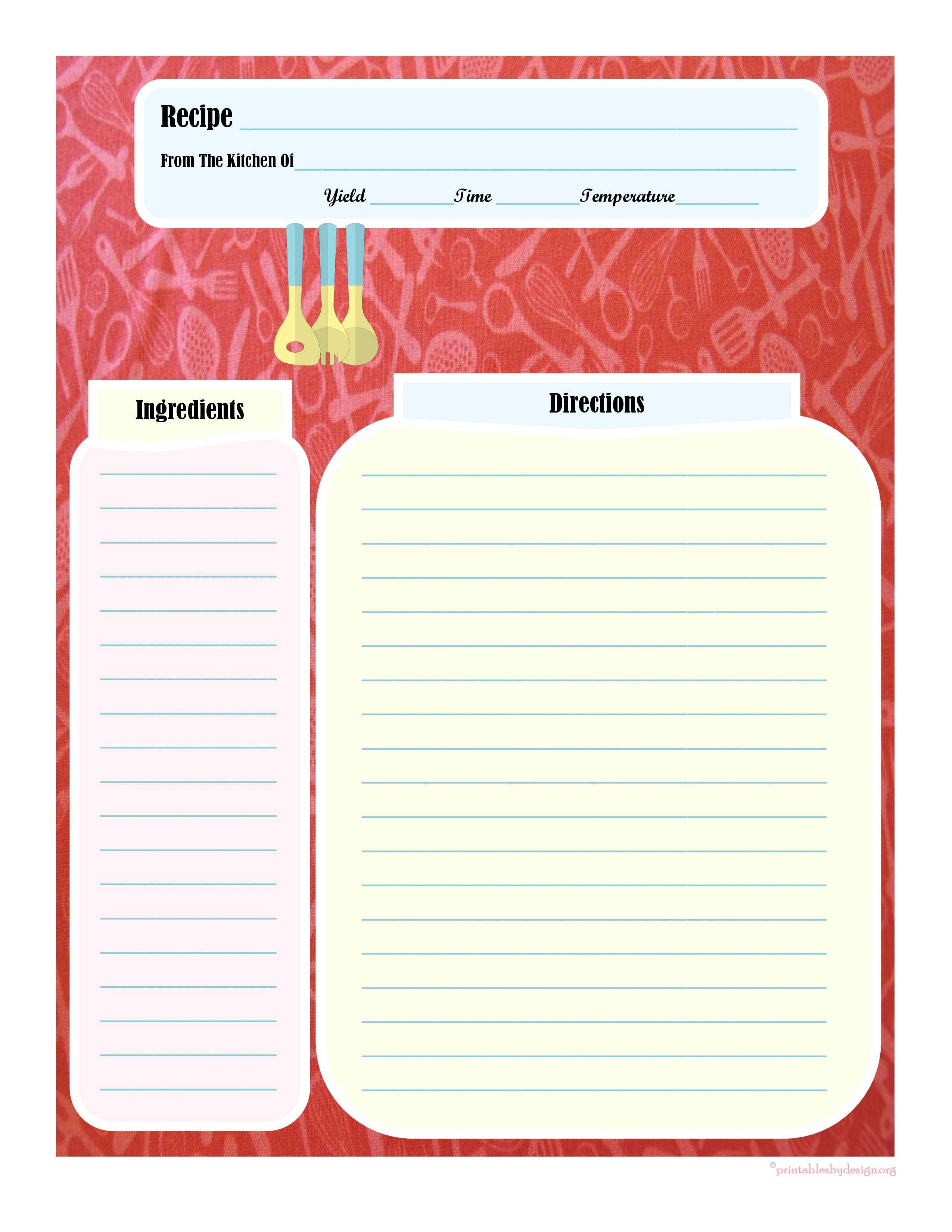 Full Page Recipe Card | Printable Recipe Cards, Family With Regard To Recipe Card Design Template