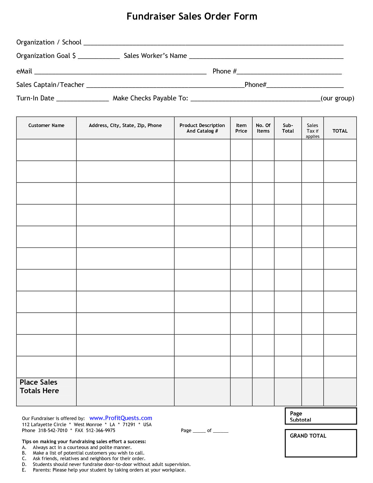 Fundraiser Order Form | Fundraiser Order Form Template In Blank Fundraiser Order Form Template