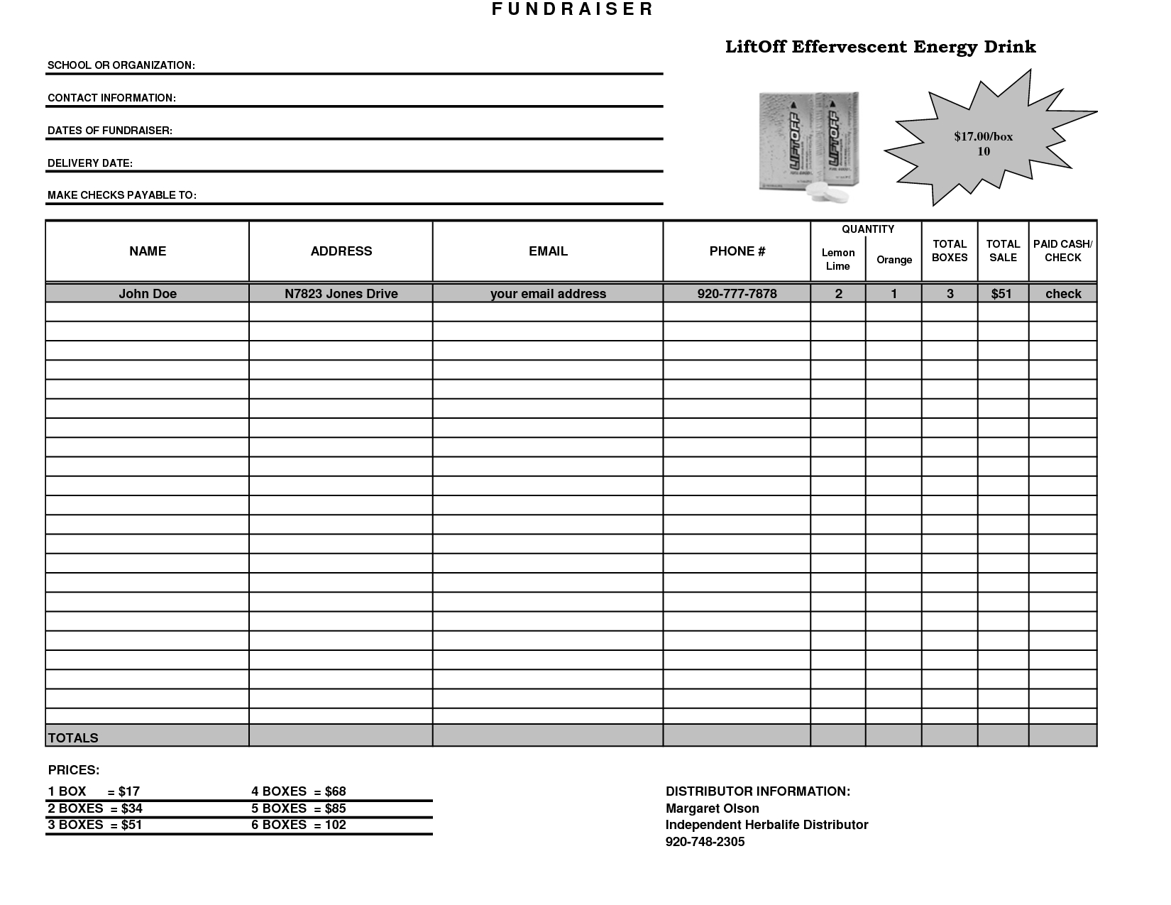 Fundraiser Template Excel Fundraiser Order Form Template For Blank Fundraiser Order Form Template