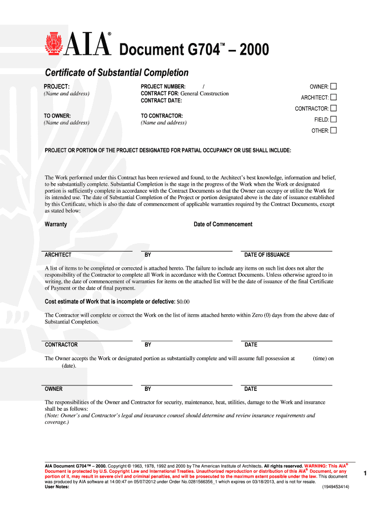 G704 Form – Fill Online, Printable, Fillable, Blank | Pdffiller Pertaining To Certificate Of Substantial Completion Template