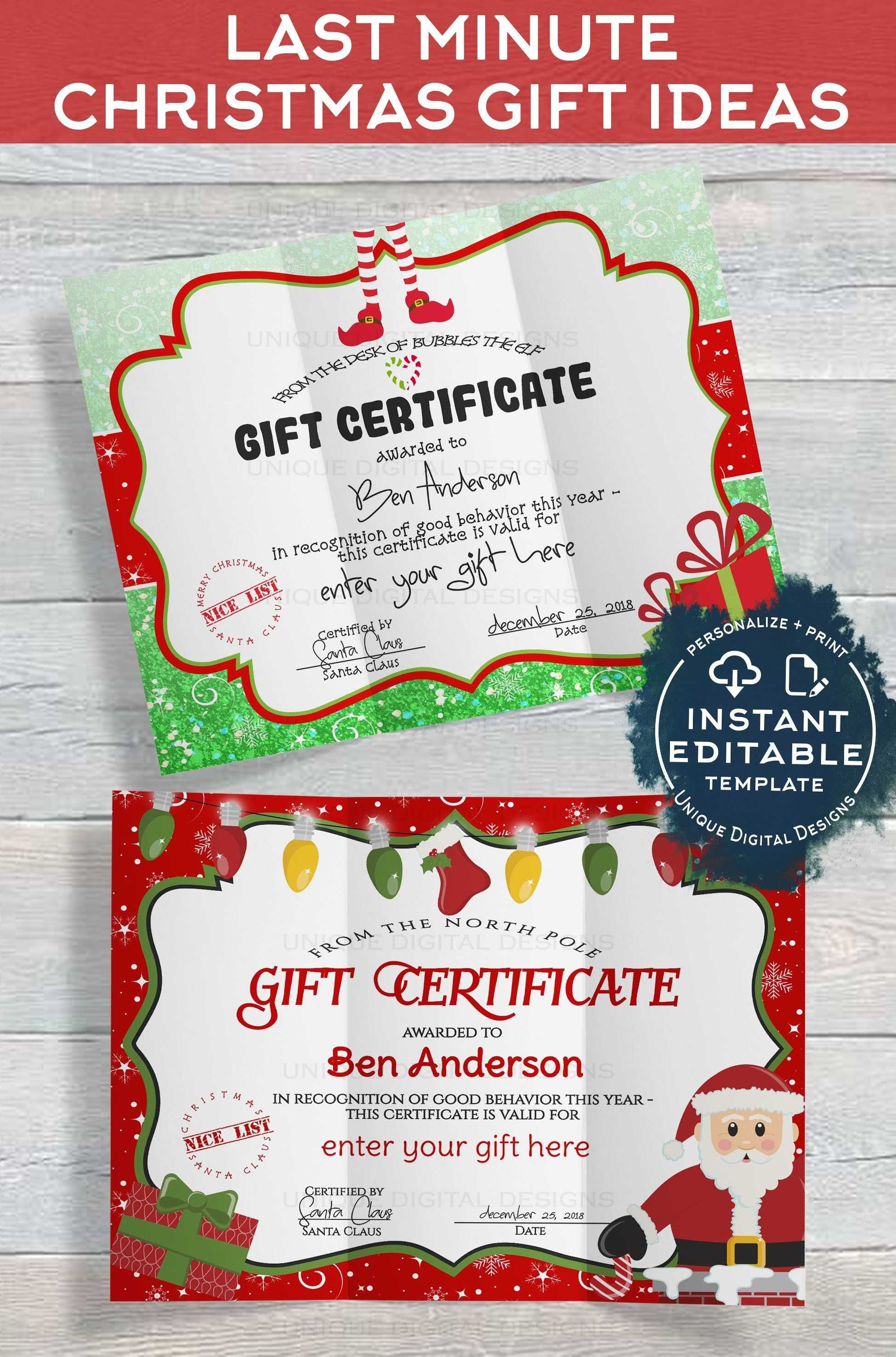 Gift Certificate Template, Editable Gift Certificate From Within Christmas Gift Certificate Template Free Download