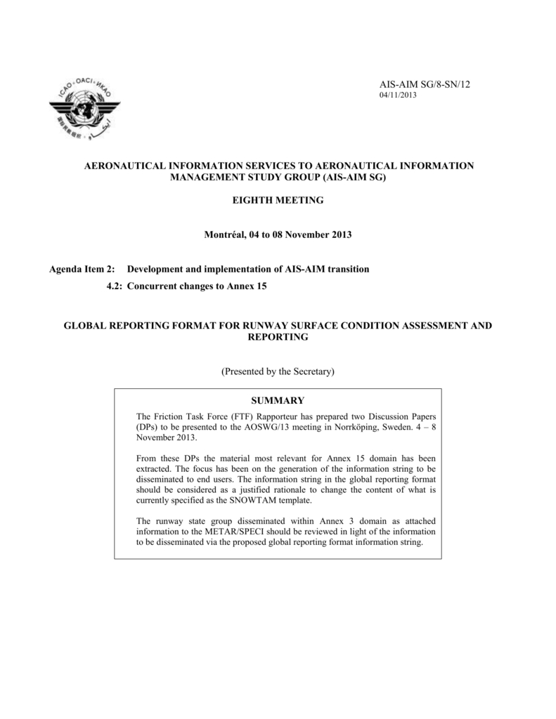 Global Reporting Format For Runway Surface Condition Inside Rapporteur Report Template