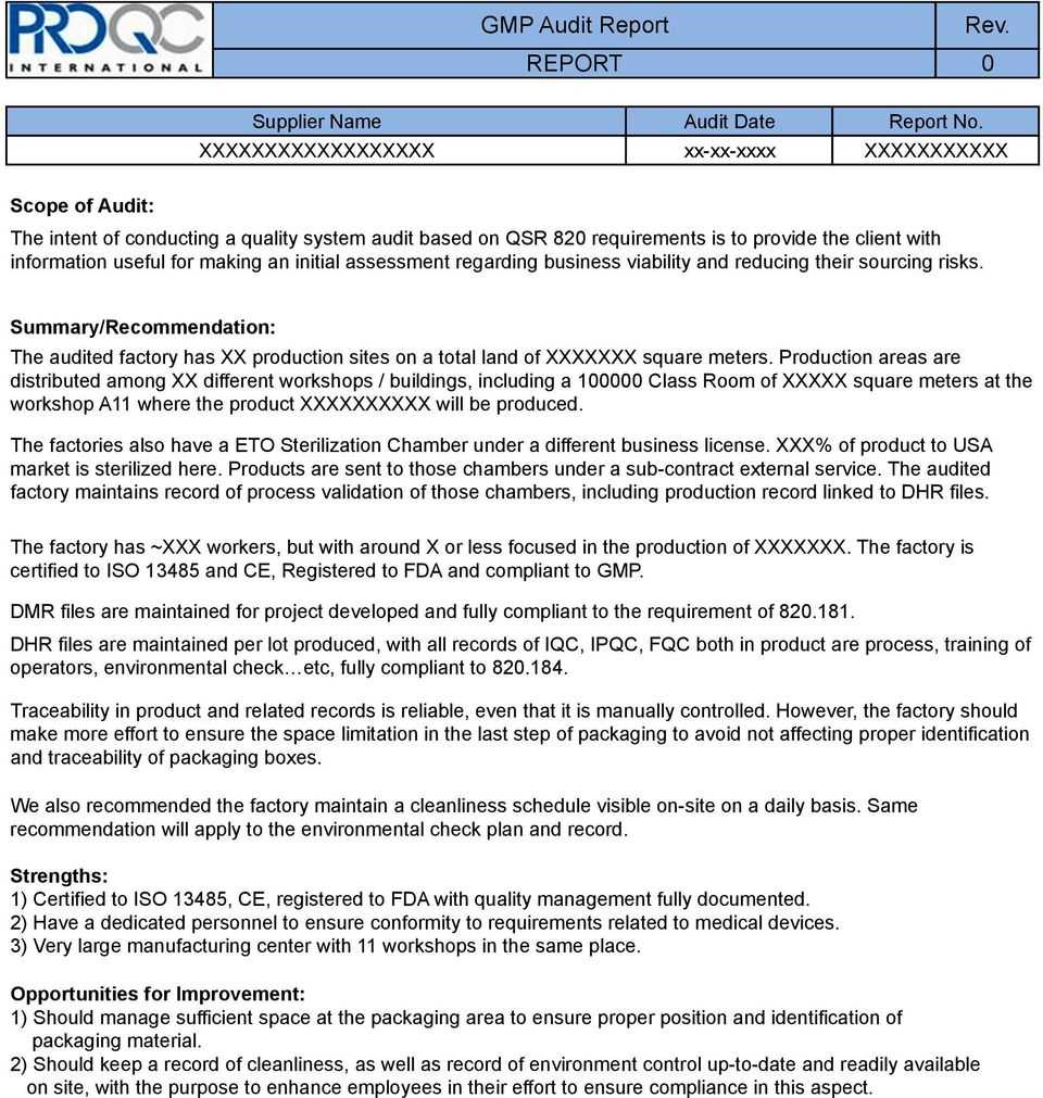 Gmp Audit Report. * Example Report * - Pdf Throughout Gmp Audit Report Template