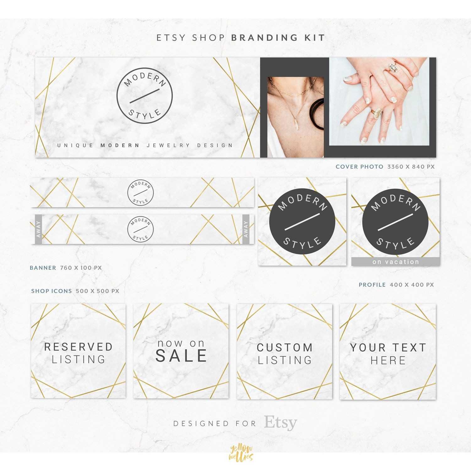 Gold Marble Modern Etsy Shop Graphic Bundle Kit | Etsy Throughout Free Etsy Banner Template