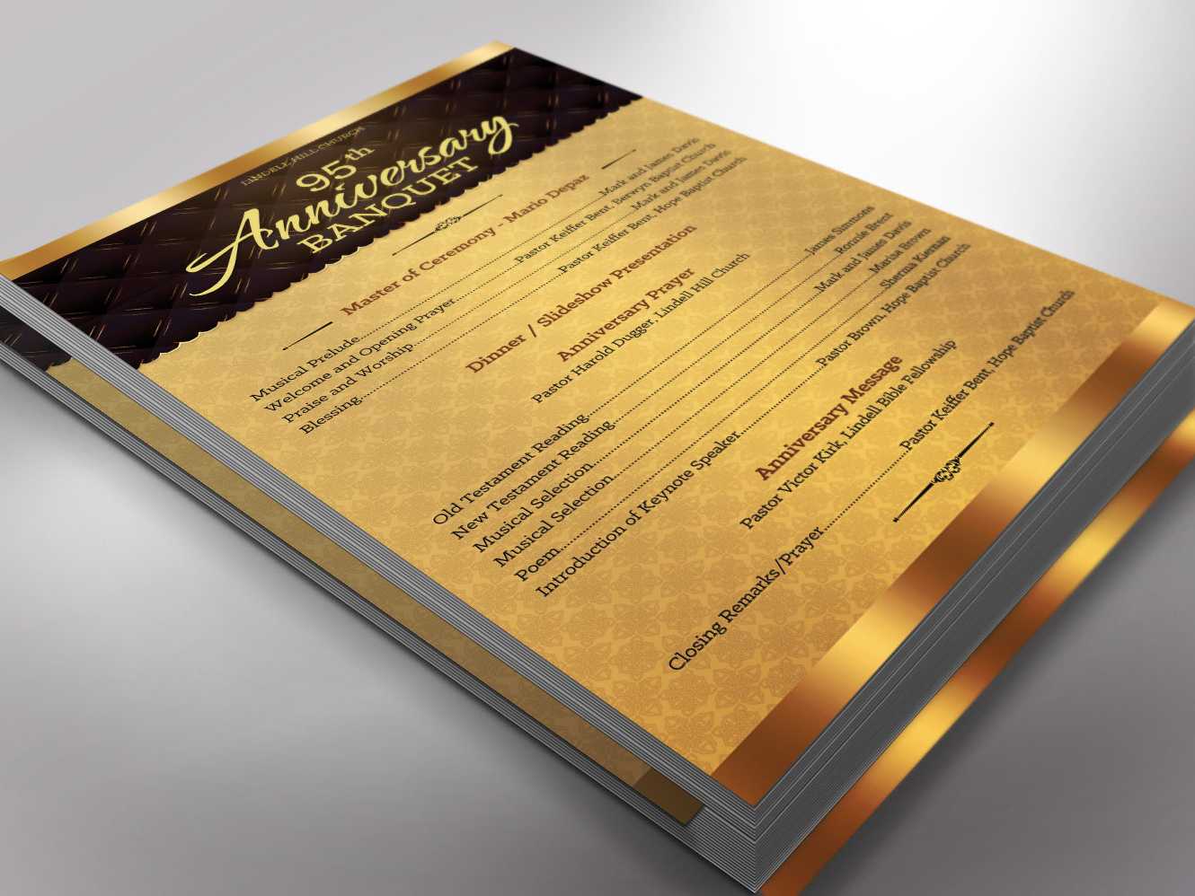 Golden Church Anniversary Program One Sheet Word Template Pertaining To Church Program Templates Word