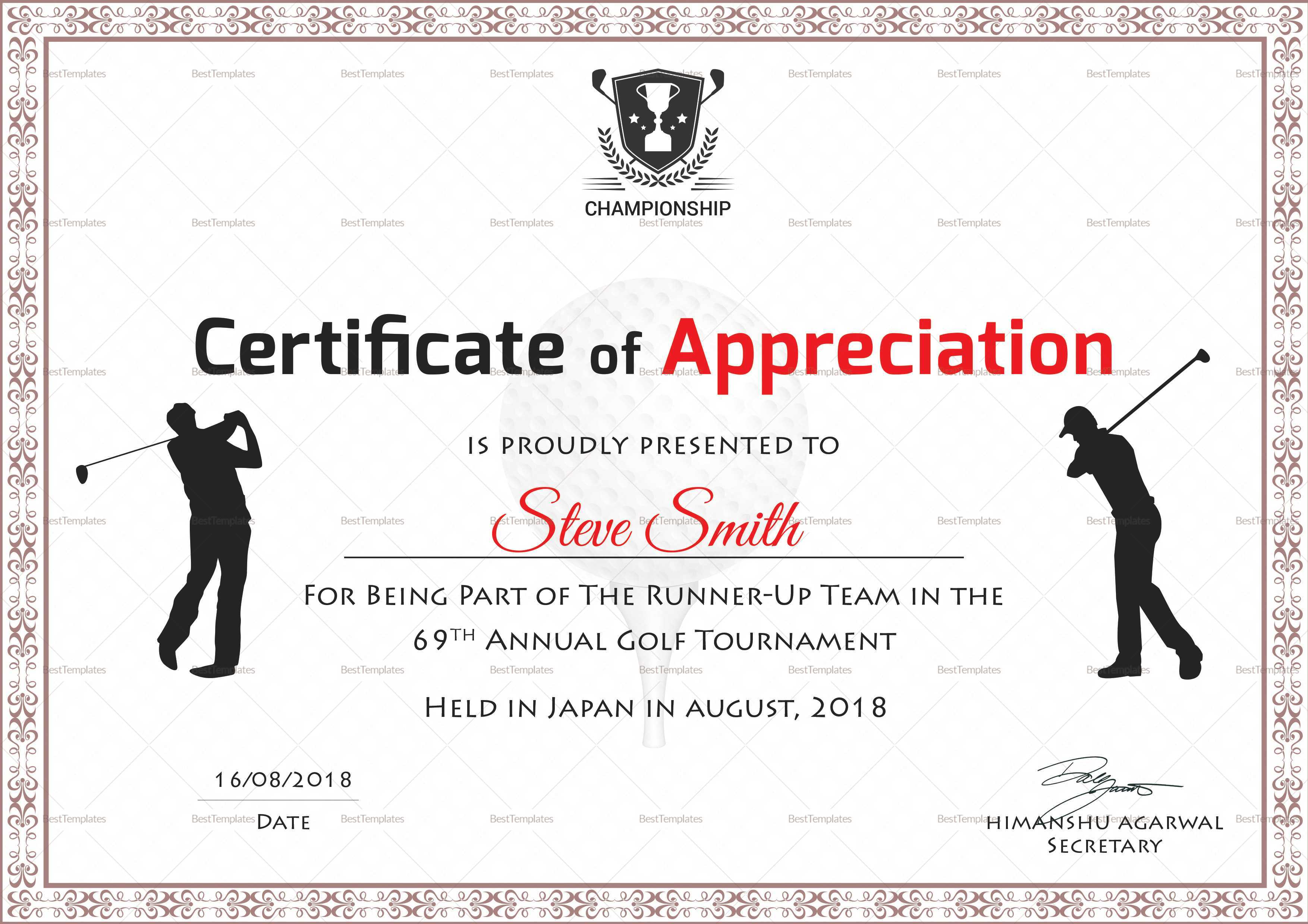 Golf Appreciation Certificate Template In Golf Certificate Templates For Word