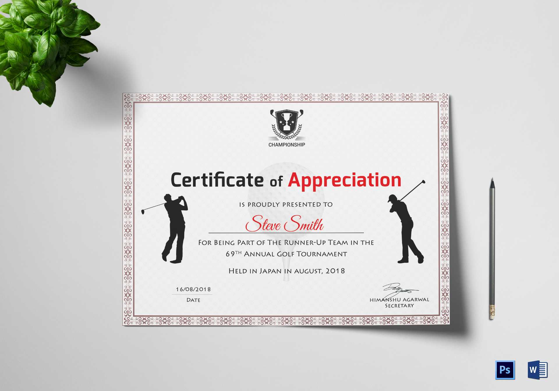 Golf Appreciation Certificate Template Within Golf Certificate Templates For Word