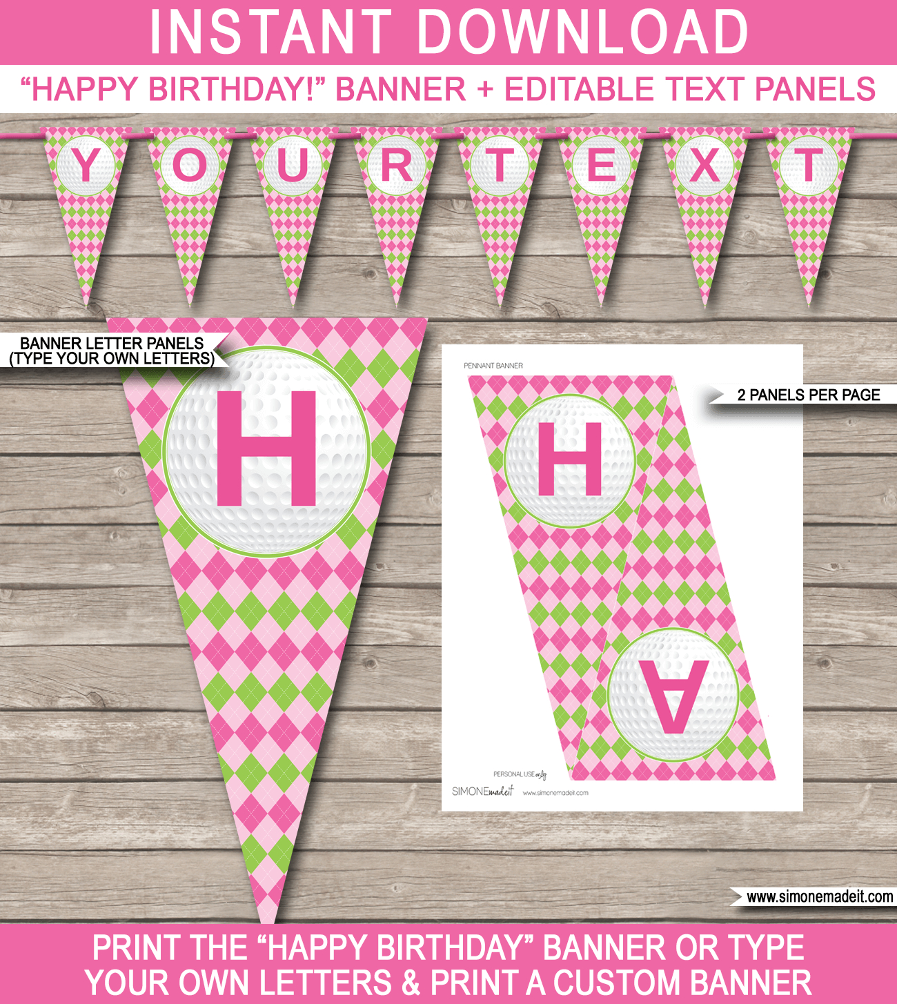 Golf Birthday Party Banner Template – Pink & Green For Diy Party Banner Template