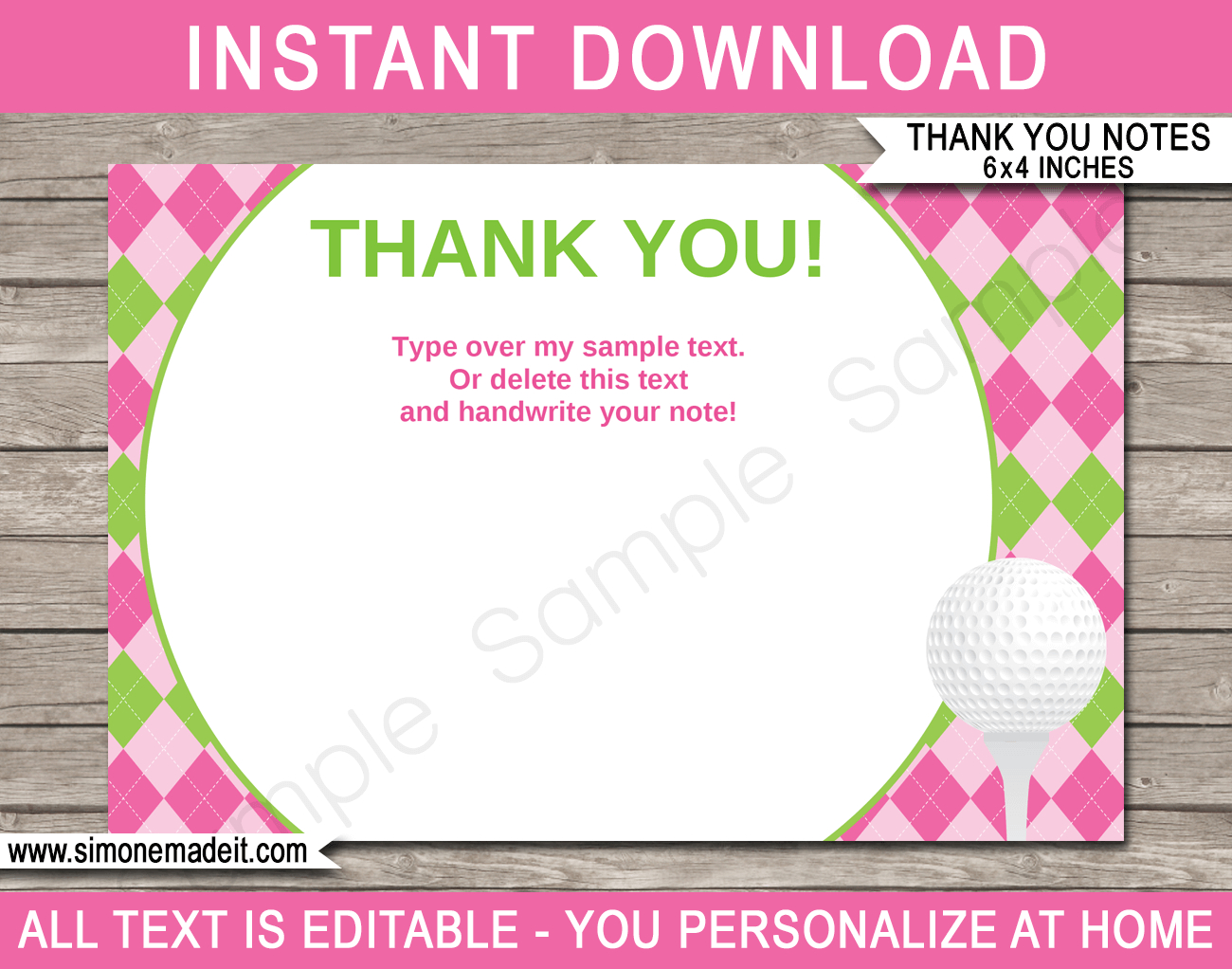 Golf Birthday Party Thank You Cards Template – Pink/green Within Thank You Note Card Template