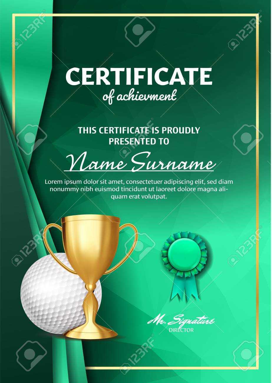 Golf Certificate Diploma With Golden Cup Vector. Sport Award.. Within Golf Certificate Template Free