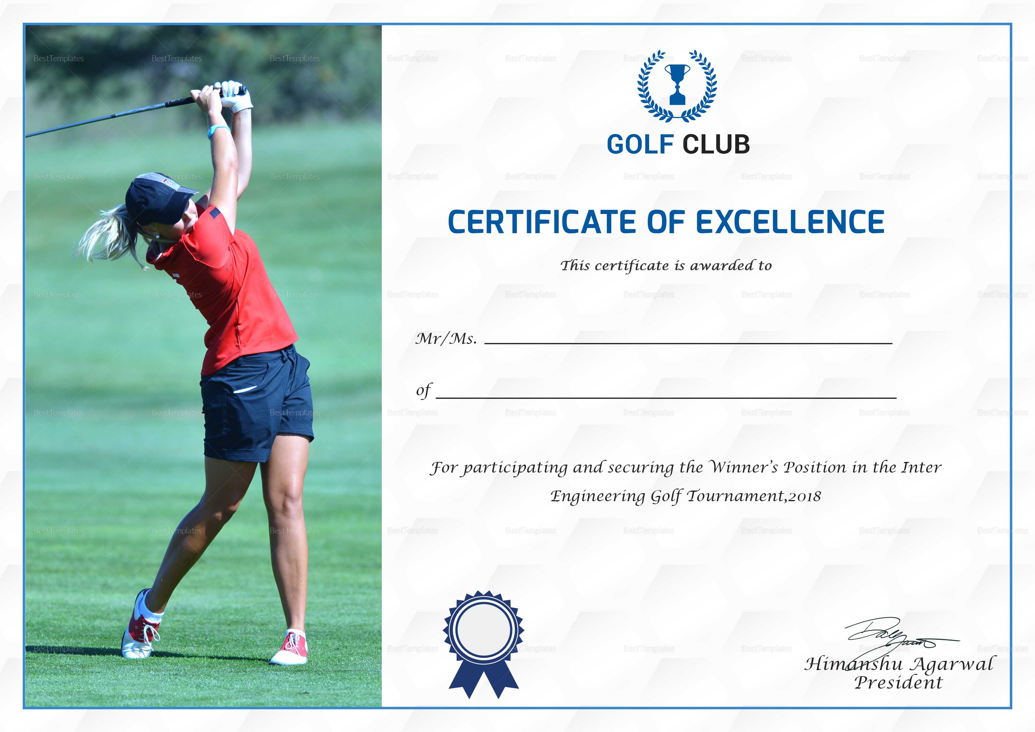 Golf Excellence Certificate Template With Regard To Golf Certificate Templates For Word