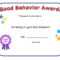 Good Behavior Award Certificate | Classroom | Preschool Within Hayes Certificate Templates
