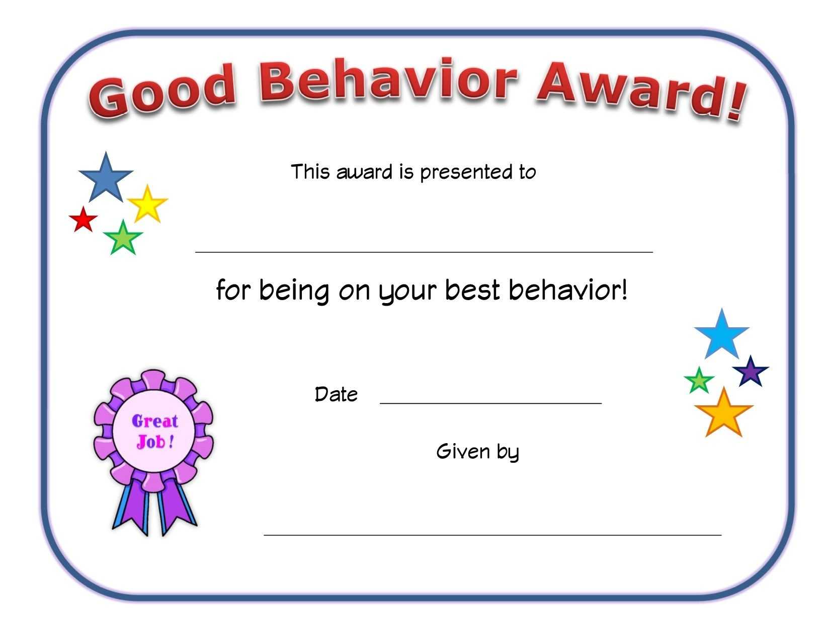 Good Behavior Award Certificate Classroom Preschool Within Hayes 