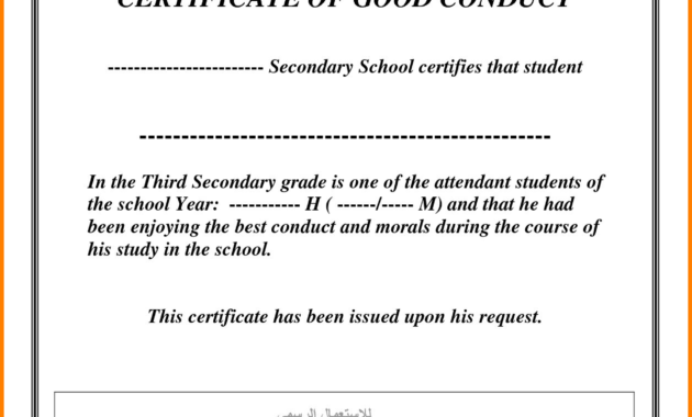Good Conduct Certificate Template - Atlantaauctionco within Good Conduct Certificate Template