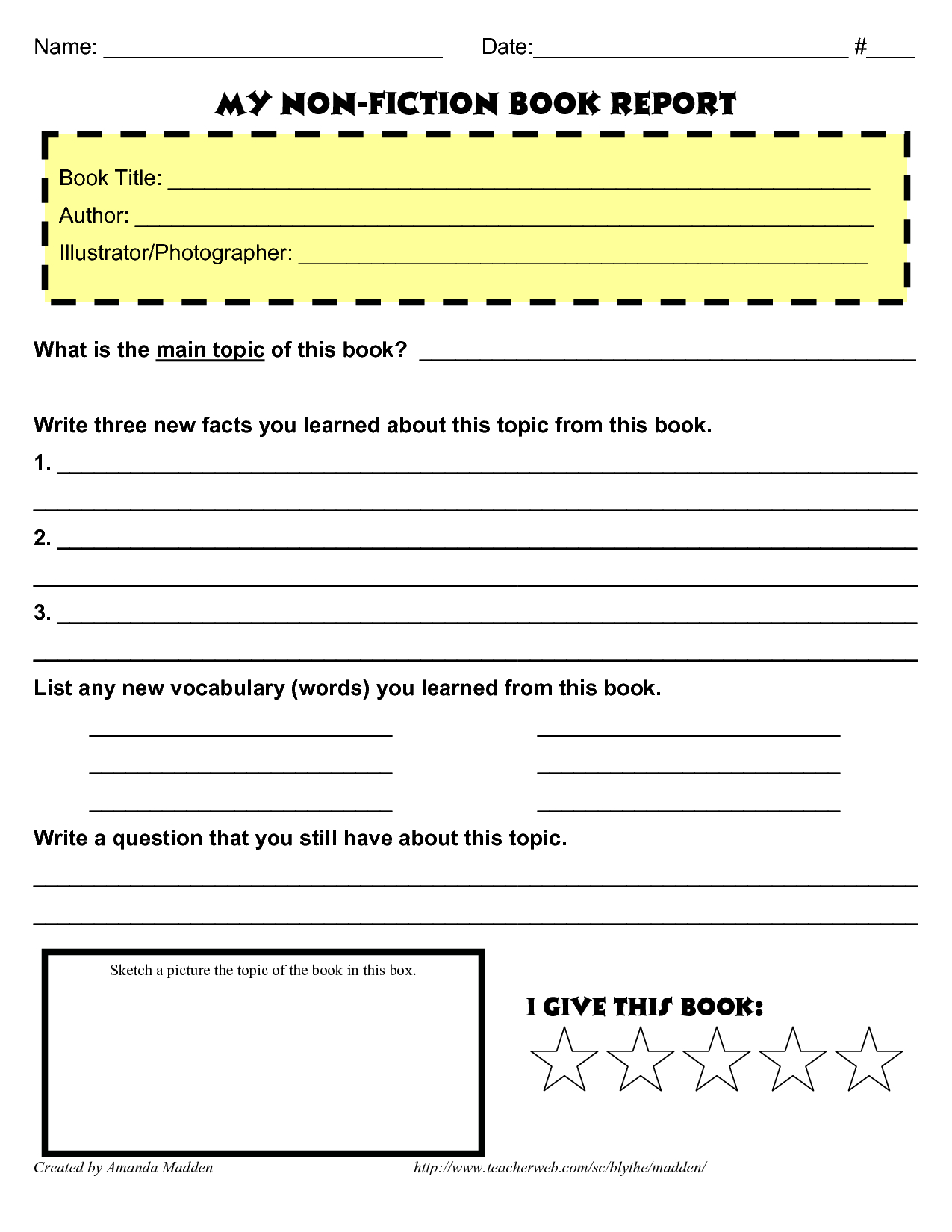 grade 4 book report template pdf