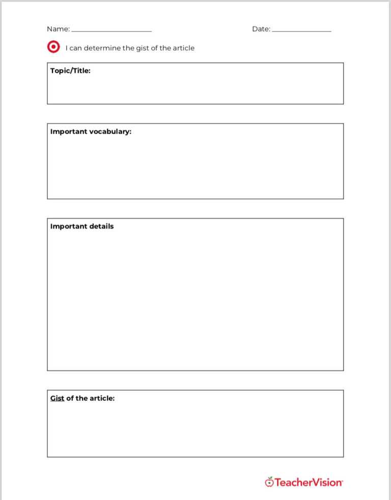 Blank Four Square Writing Template