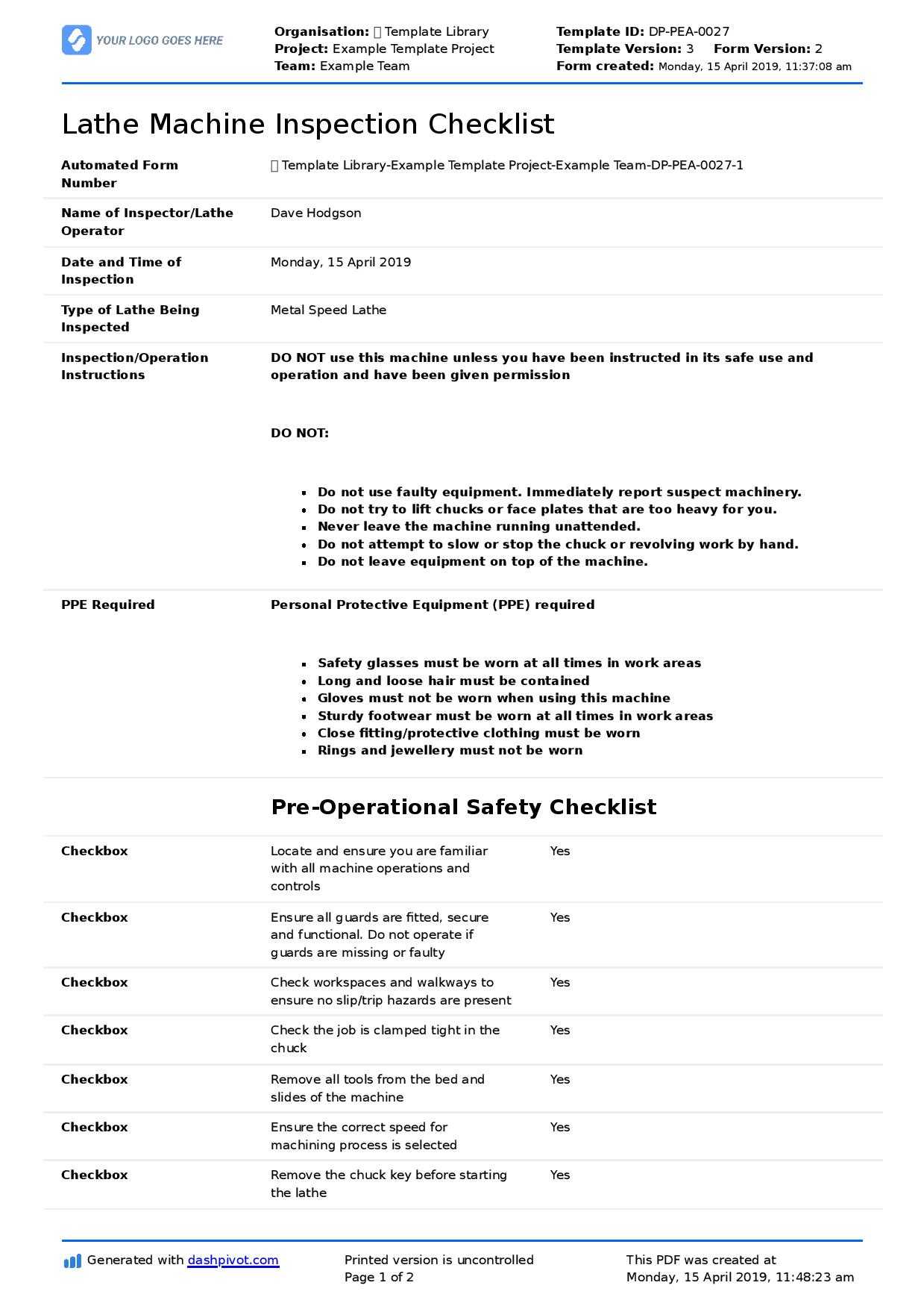 Great Machine Shop Inspection Report Template With For Machine Shop Inspection Report Template