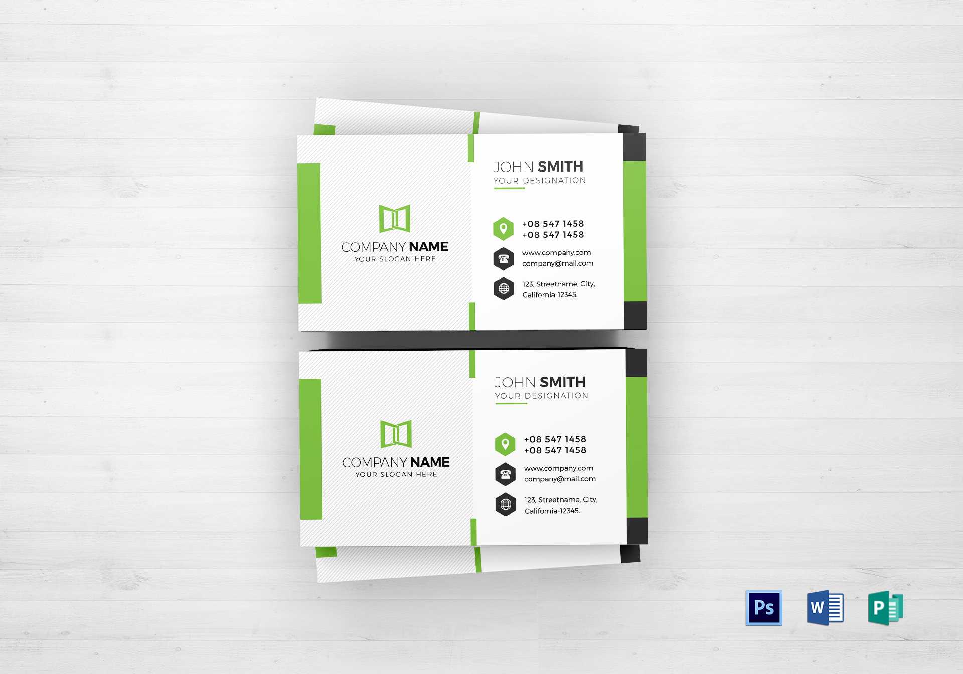 Green & White Business Card Template Intended For Template For Cards In Word