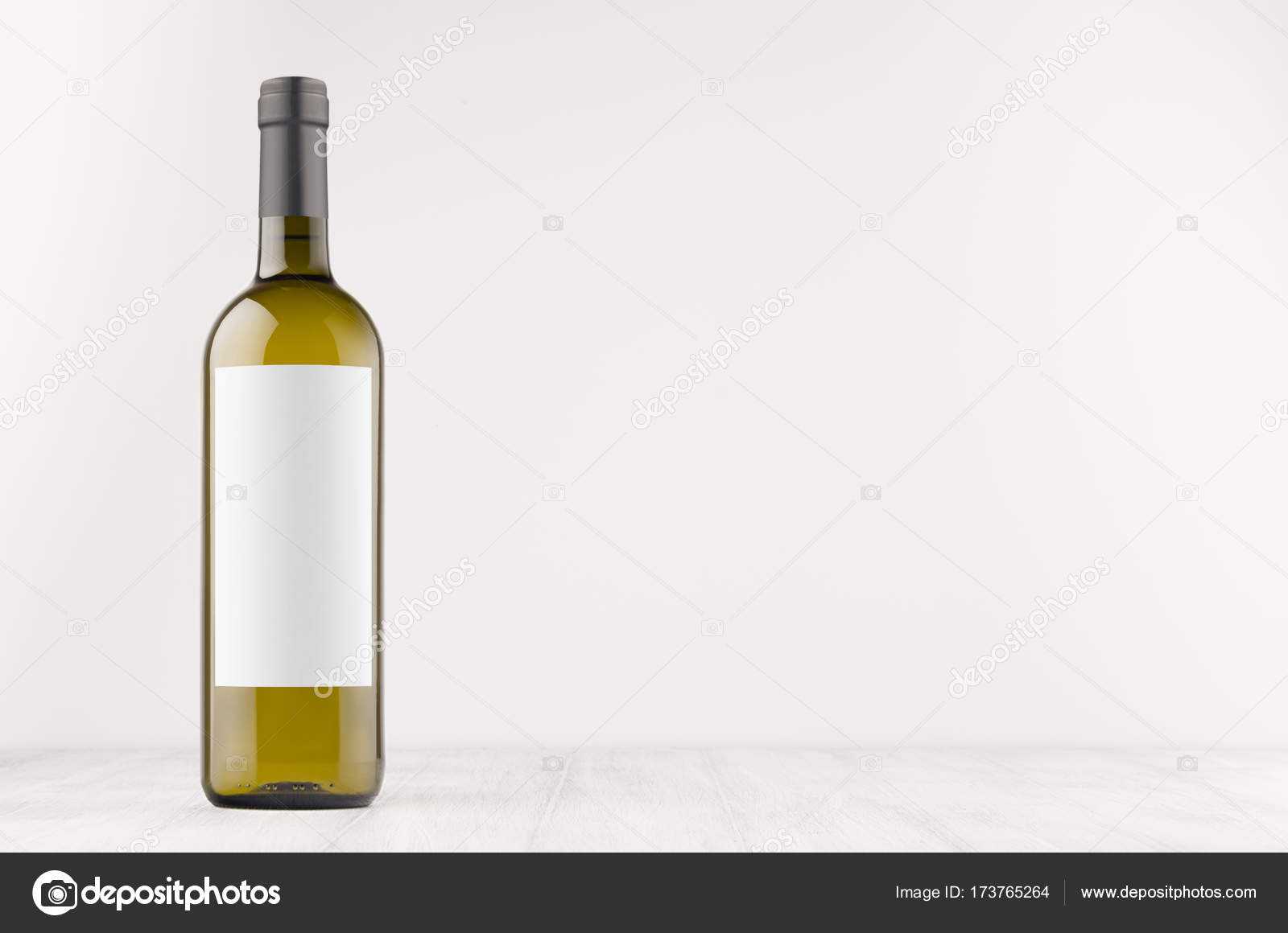 Green Wine Bottle With Blank White Label On White Wooden Intended For Blank Wine Label Template