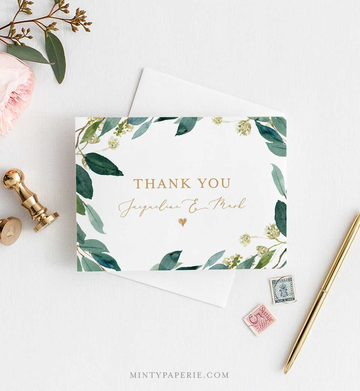 Greenery Thank You Card Template, Instant Download Inside Thank You Note Card Template