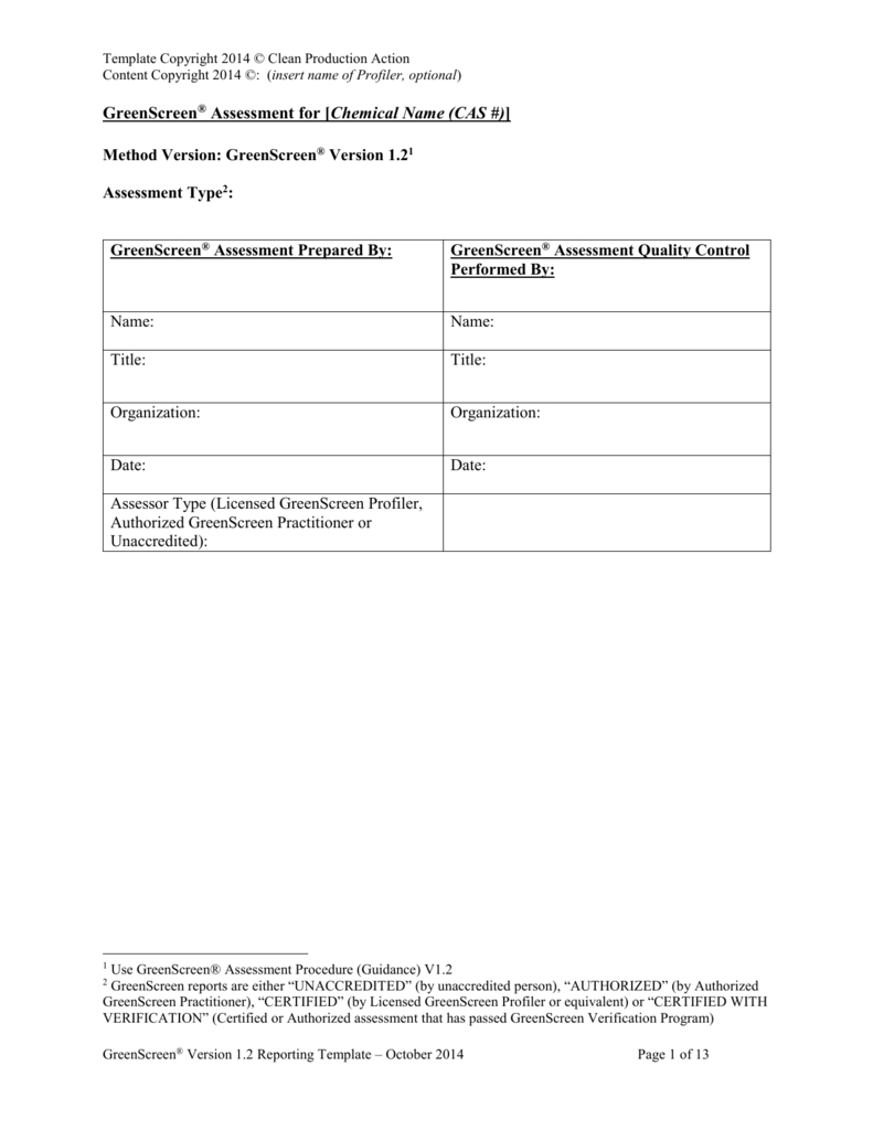 Greenscreen® Assessment Report Template In Data Quality Assessment Report Template