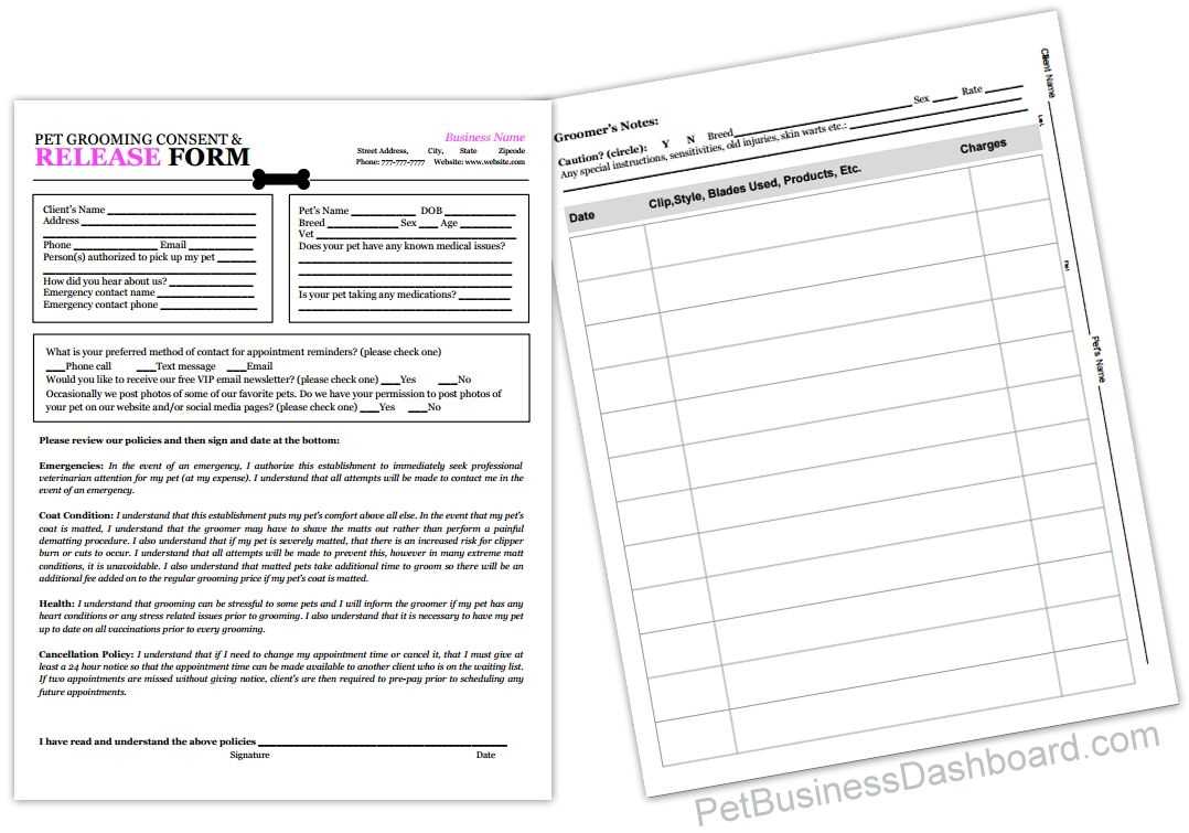 Grooming Release Form Template & Printable Pdf | Dog Intended For Dog Grooming Record Card Template